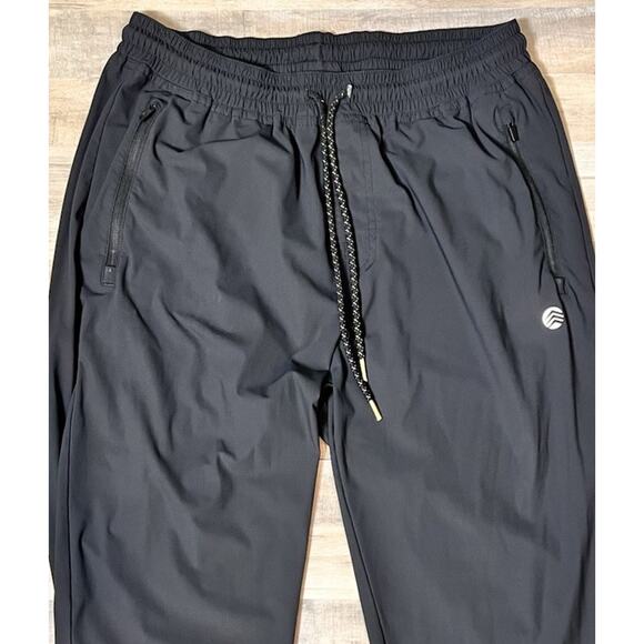 Solaris Men’s LG Active Wear Joggers Nylon Spandex‎ Black Zip Pockets Drawstring - Picture 2 of 8